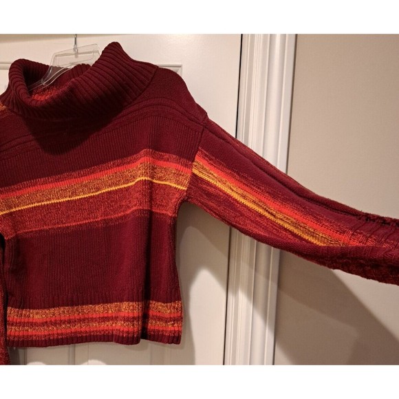 Free People Close to Me Red Turtleneck Sweater Flare Fringe Sleeve Size Large - Picture 5 of 13